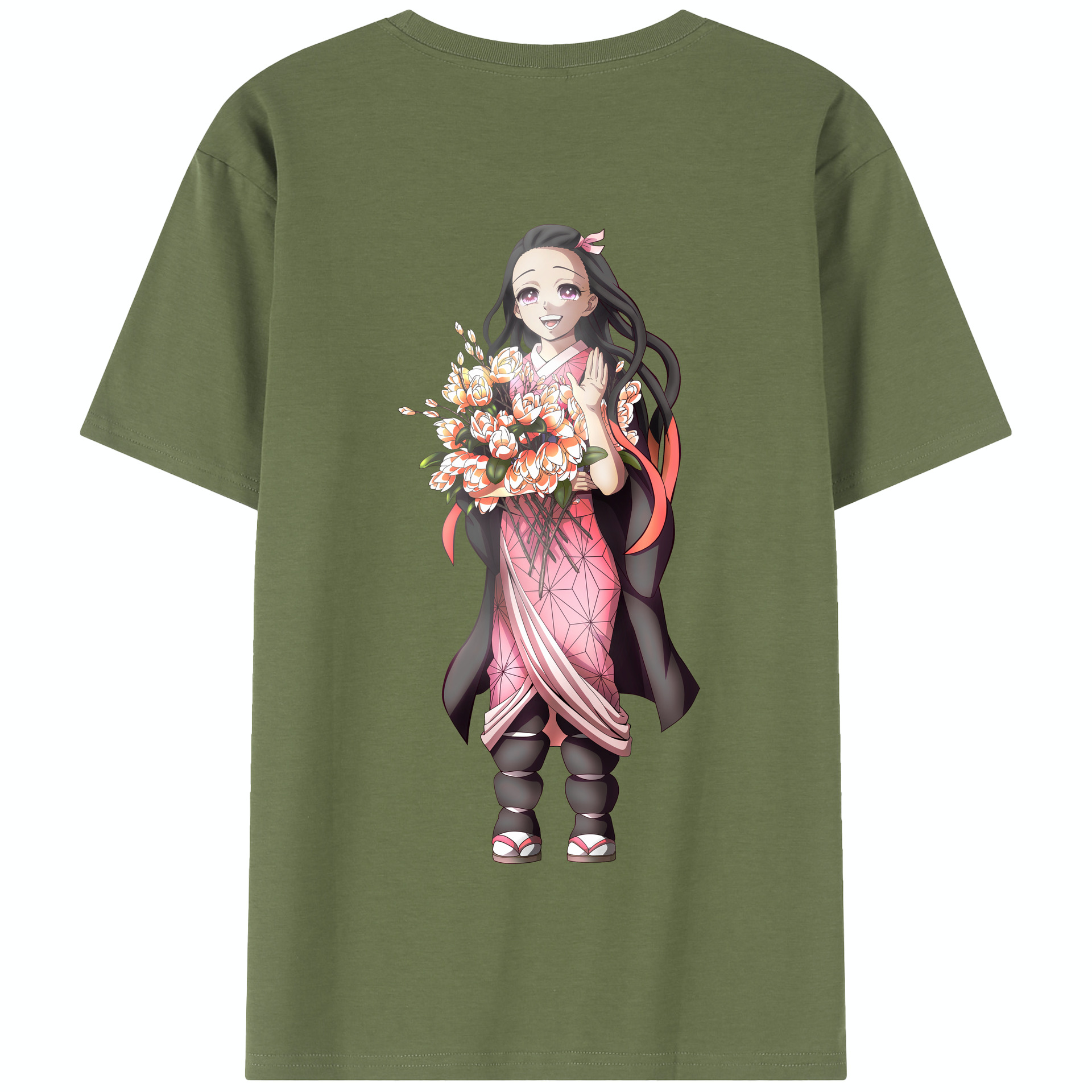 （画像用） 鬼滅の刃（きめつのやいば）竈門 禰󠄀豆子／かまど ねずこ Kamado Nezuko 綿100％半袖Tシャツ（背面プリント）